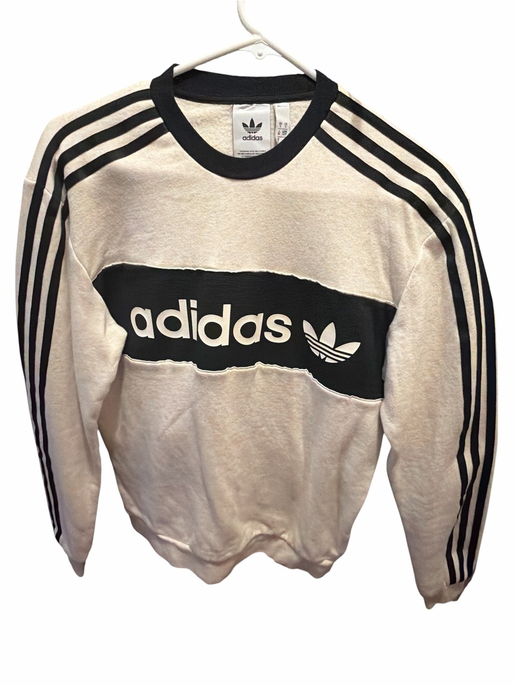 Adidas Men’s Cream and Black Crewneck Sweater